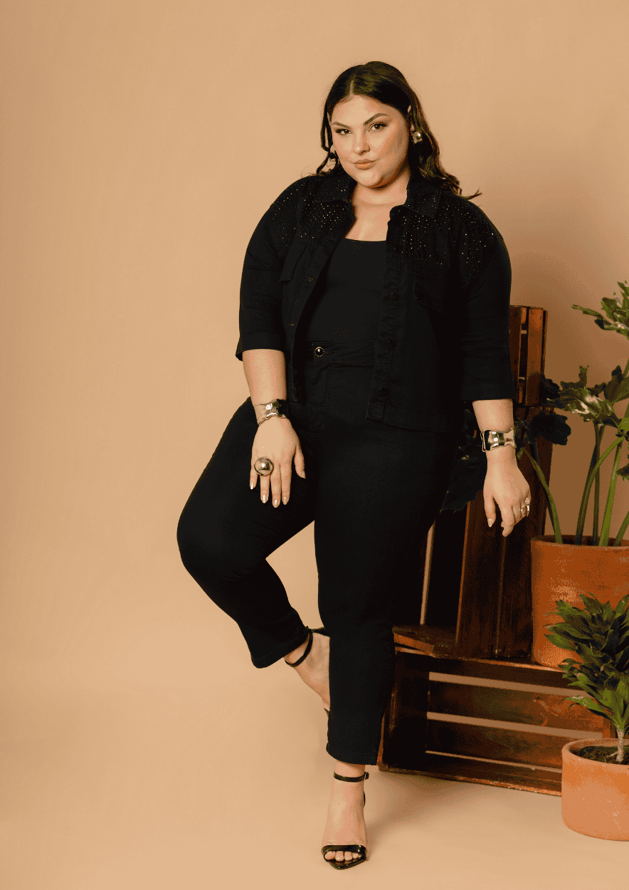 Camisa Cropped Preta Feminina com Strass - Imagem 3