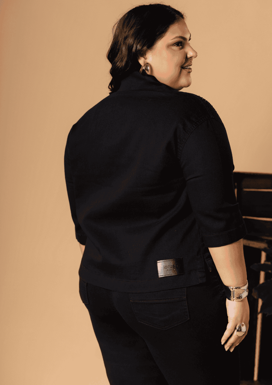 Camisa Cropped Preta Feminina com Strass - Imagem 2