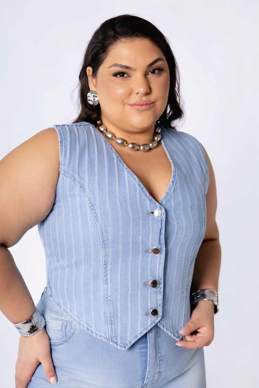 Colete Jeans Feminino com Listras Verticais - Imagem 3