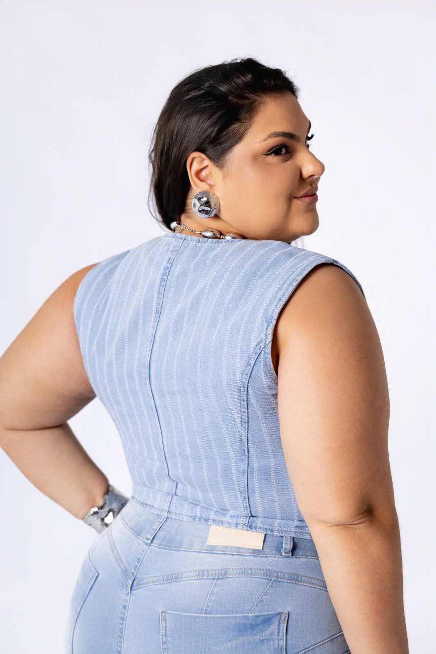 Colete Jeans Feminino com Listras Verticais - Imagem 4
