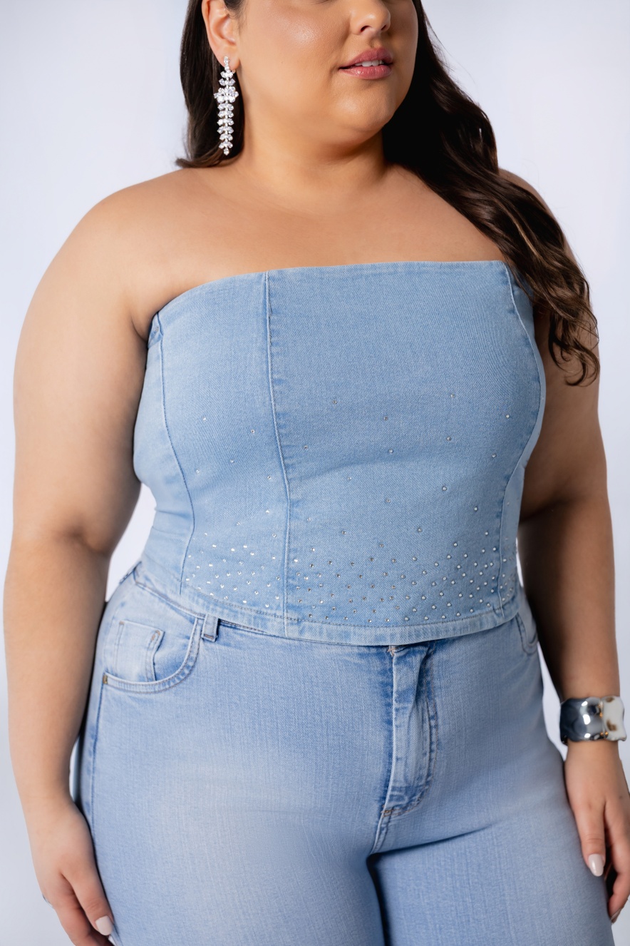 Top Jeans Tomara que Caia com Strass - Imagem 4