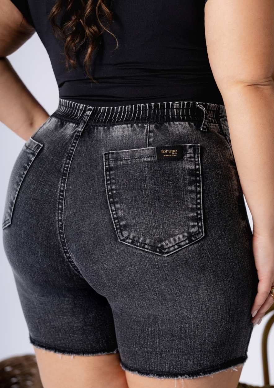 Bermuda confort Preto Lavado com Elástico na Cintura - Imagem 4