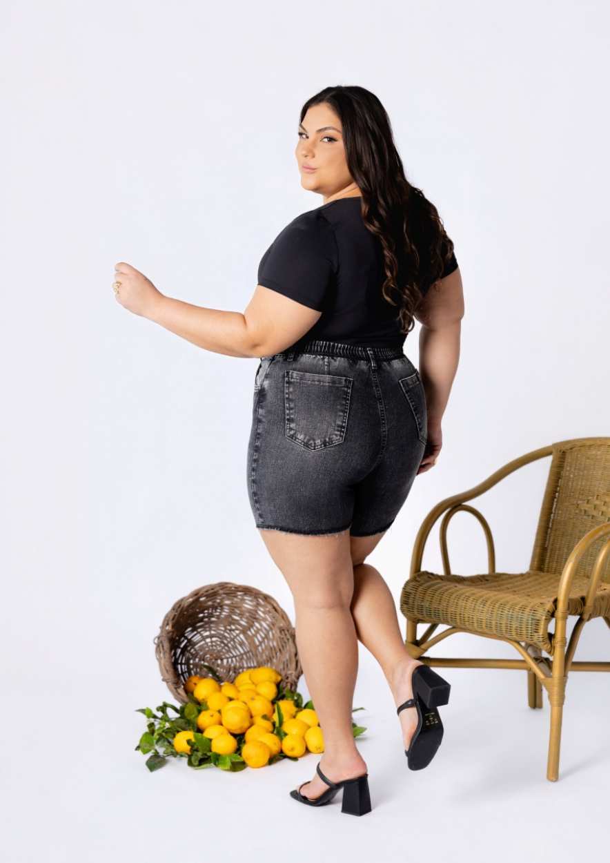 Bermuda confort Preto Lavado com Elástico na Cintura - Imagem 3